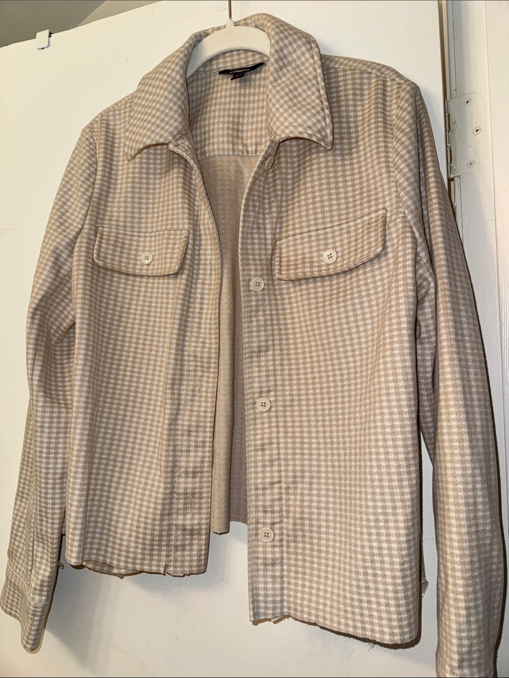 Express Beige Houndstooth Utility Jacket